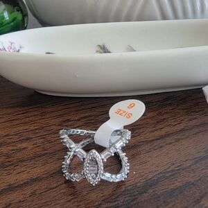 Silver Marquise Crystal Openwork Ring - Size 6